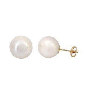 14K Real Gold Pearl Earrings Solid Gold Hypo Allergenic Freshwater Pearl Studs